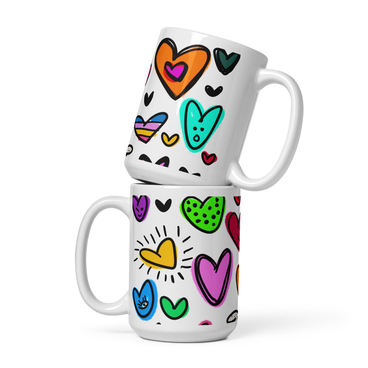 Crazy Hearts White glossy mug