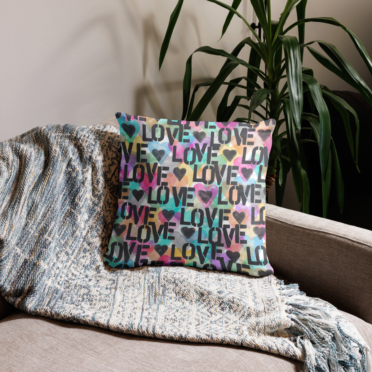 Grey Stencil Love Basic Pillow