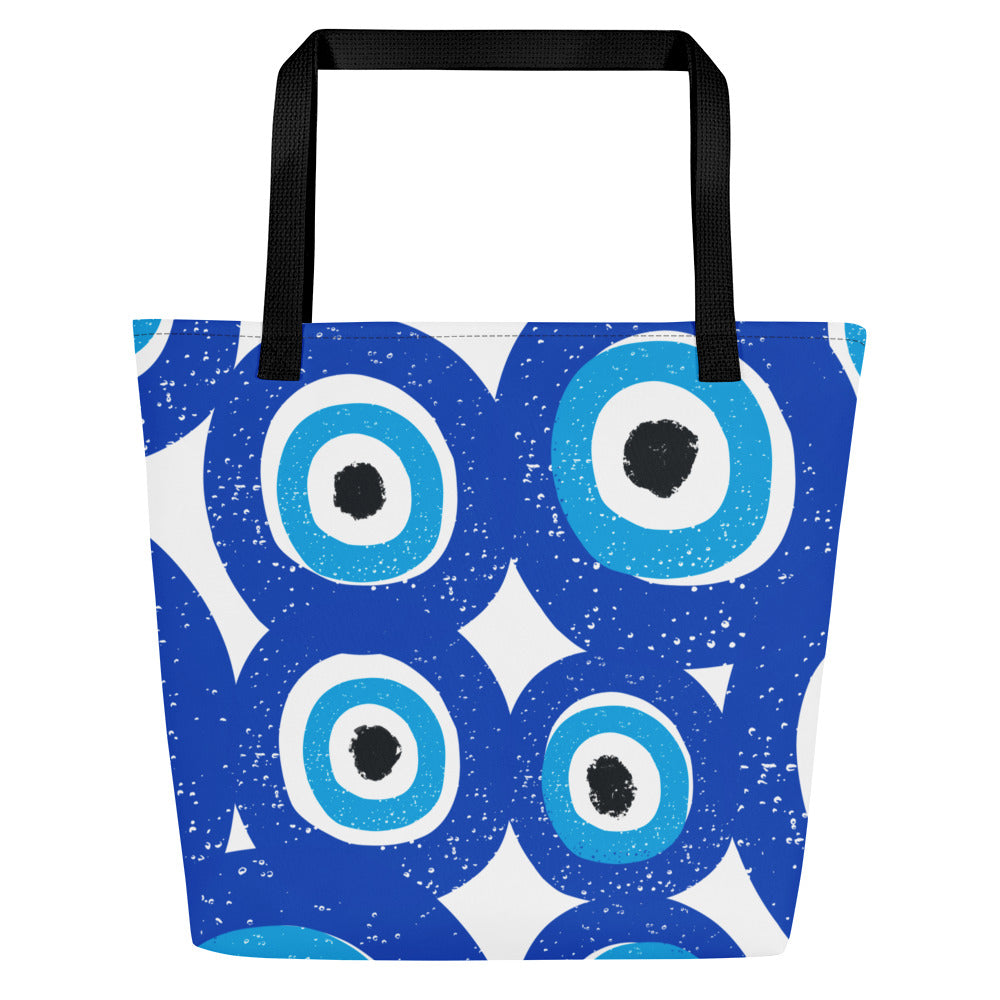 Sketchy Evil Eye All-Over Print Large Tote Bag, Beach Bag, Gym Bag