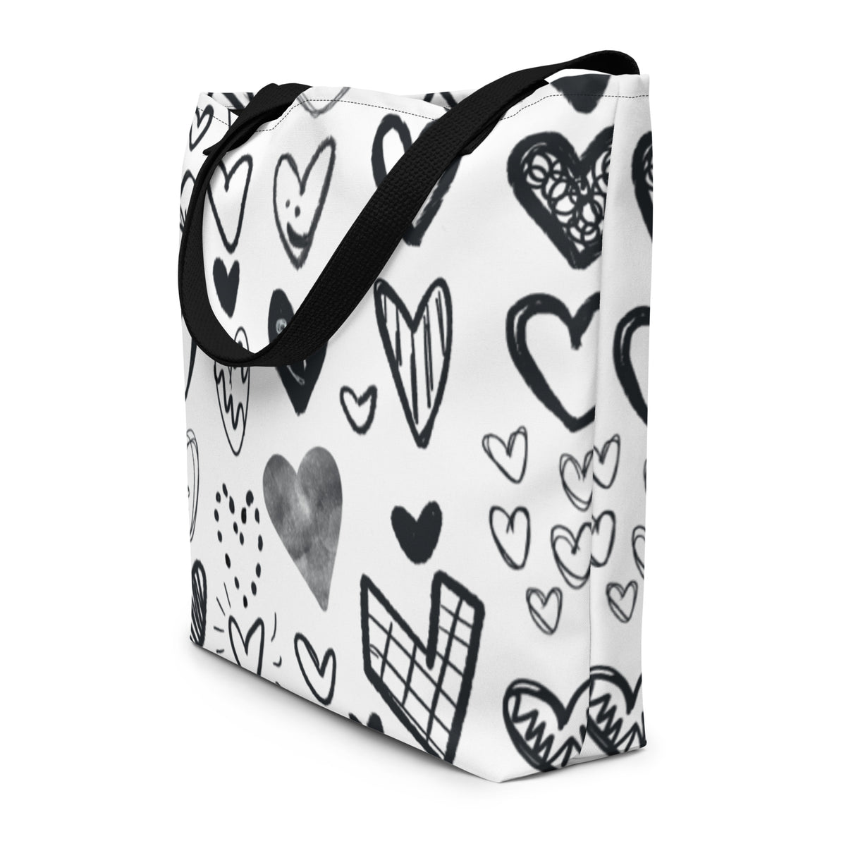PENCIL HEARTS All-Over Print Large Tote Bag