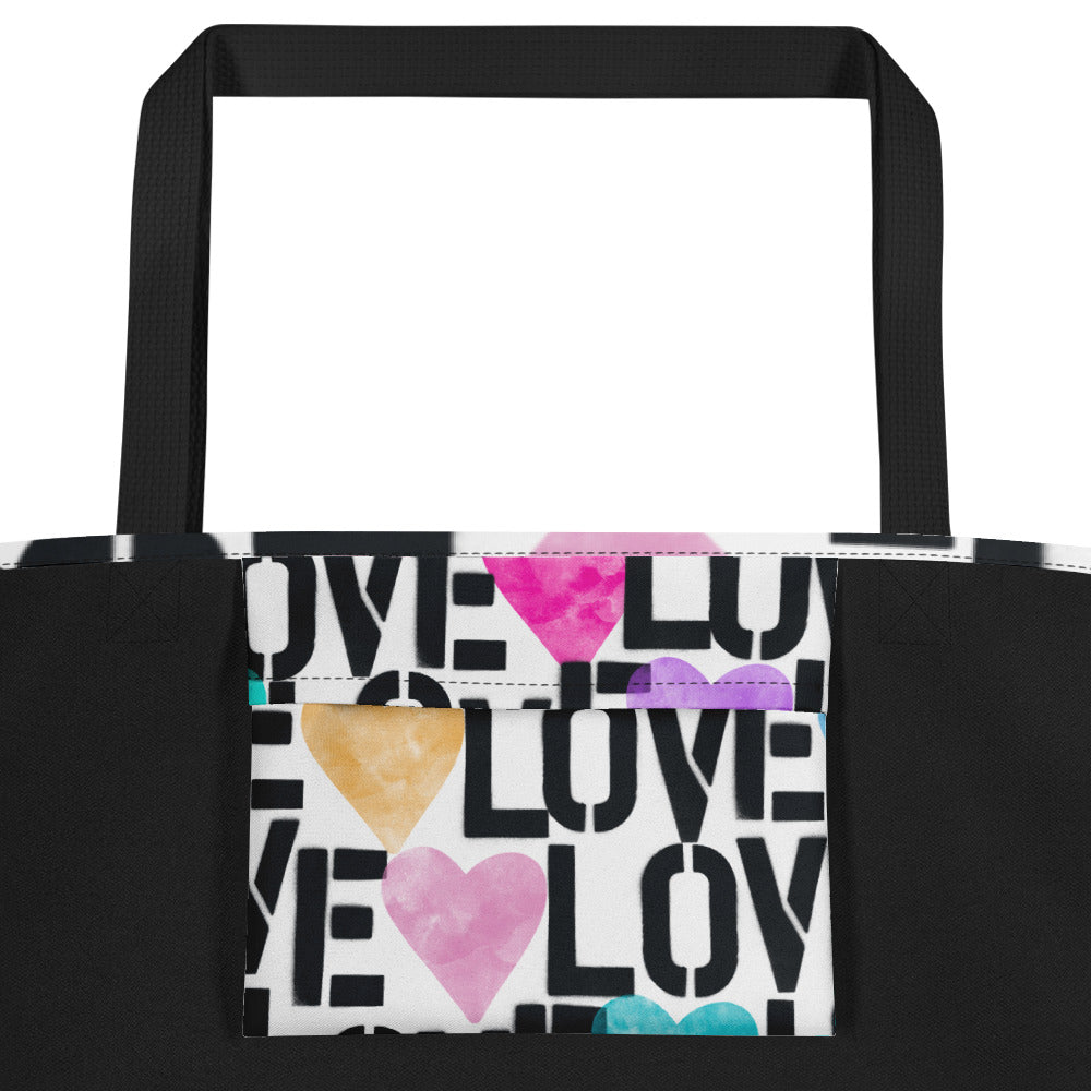 STENCIL LOVE All-Over Print Large Tote Bag, Book Bag, Gym Bag, Beach Bag, Tote Bag