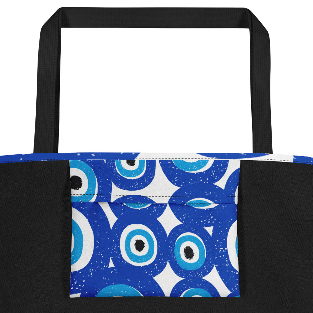 Sketchy Evil Eye All-Over Print Large Tote Bag, Beach Bag, Gym Bag