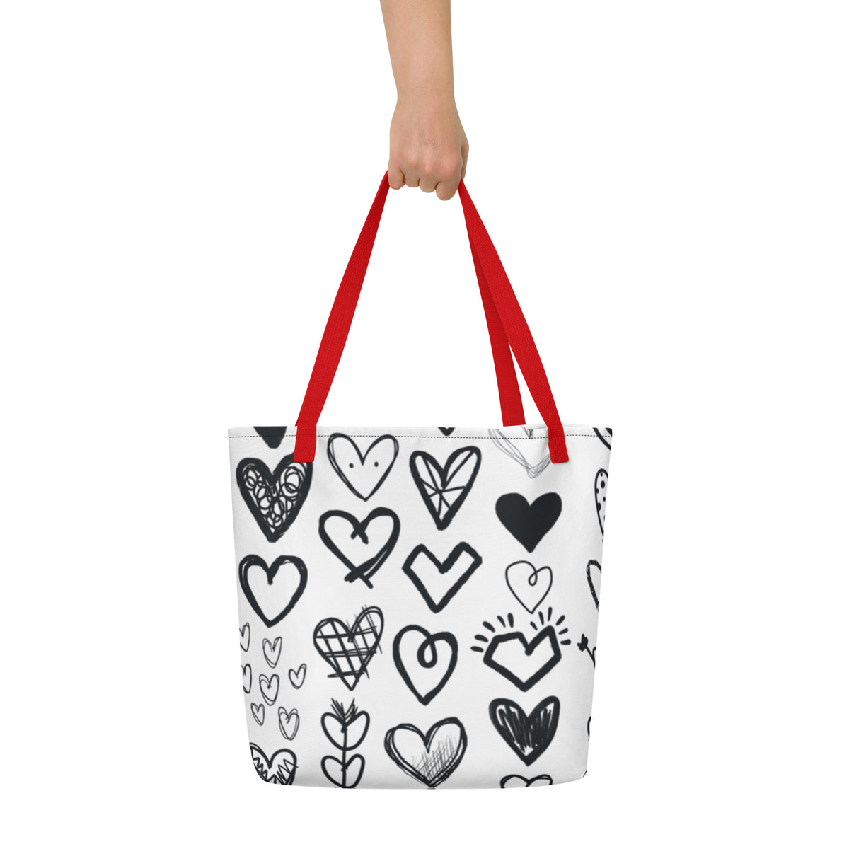 PENCIL HEARTS All-Over Print Large Tote Bag
