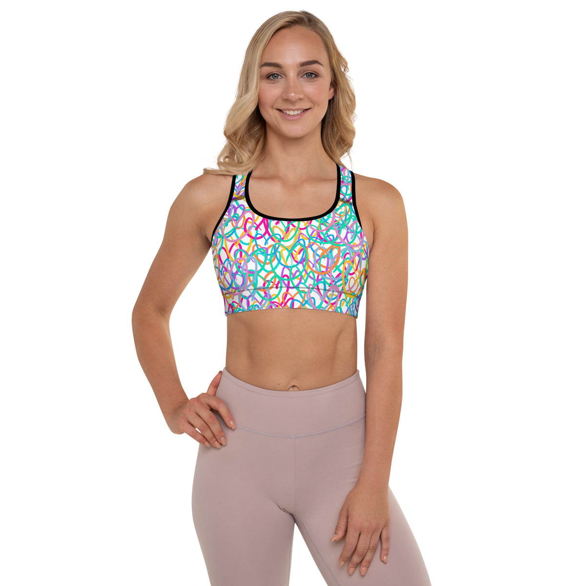 Squiggle Hearts Padded Sports Bra