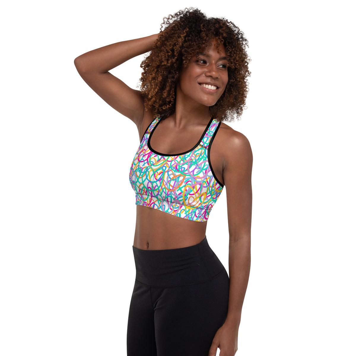 Squiggle Hearts Padded Sports Bra