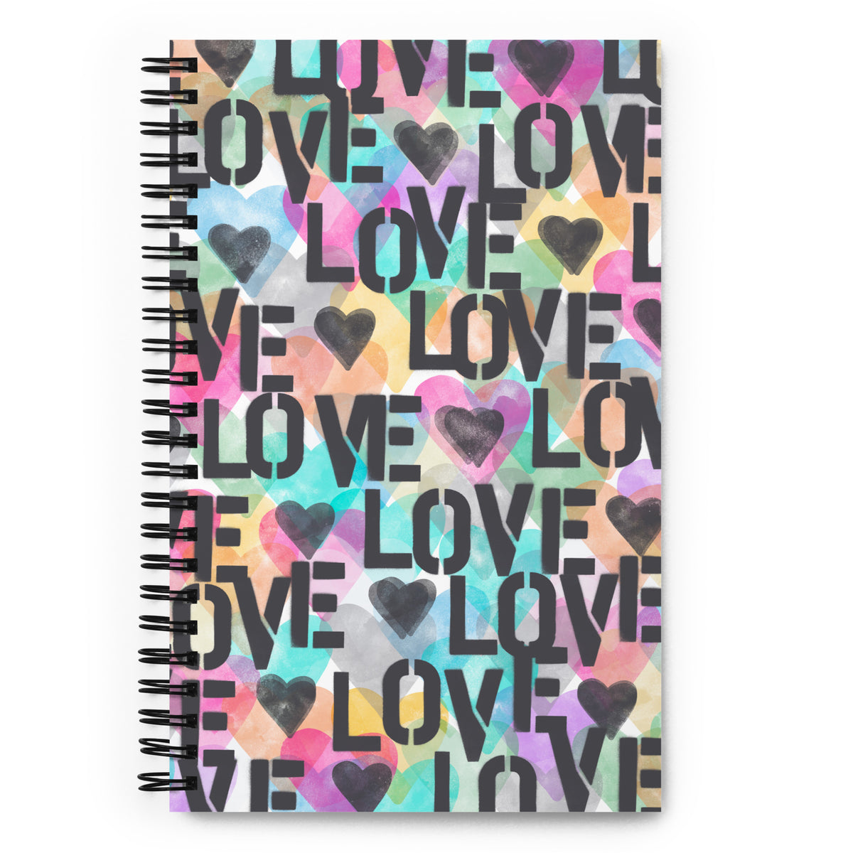Grey Stencil Love Spiral notebook