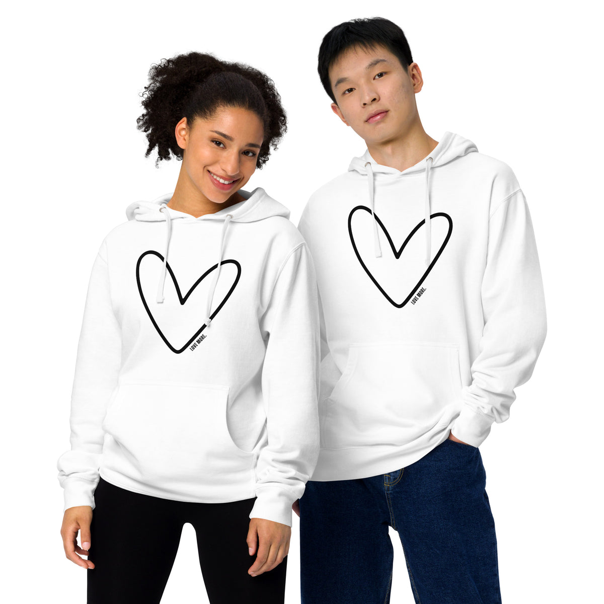 Heart with LOVE MORE in Black, Unisex midweight hoodie sweatshirt
