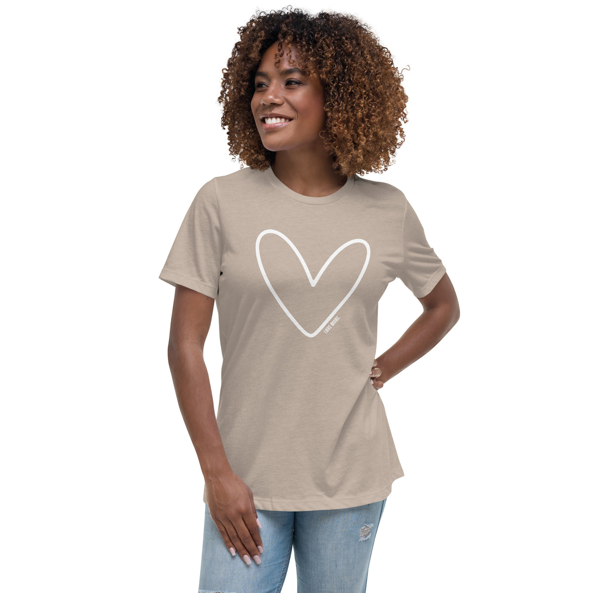 Heart with LOVE MORE in White, Women's Relaxed T-Shirt