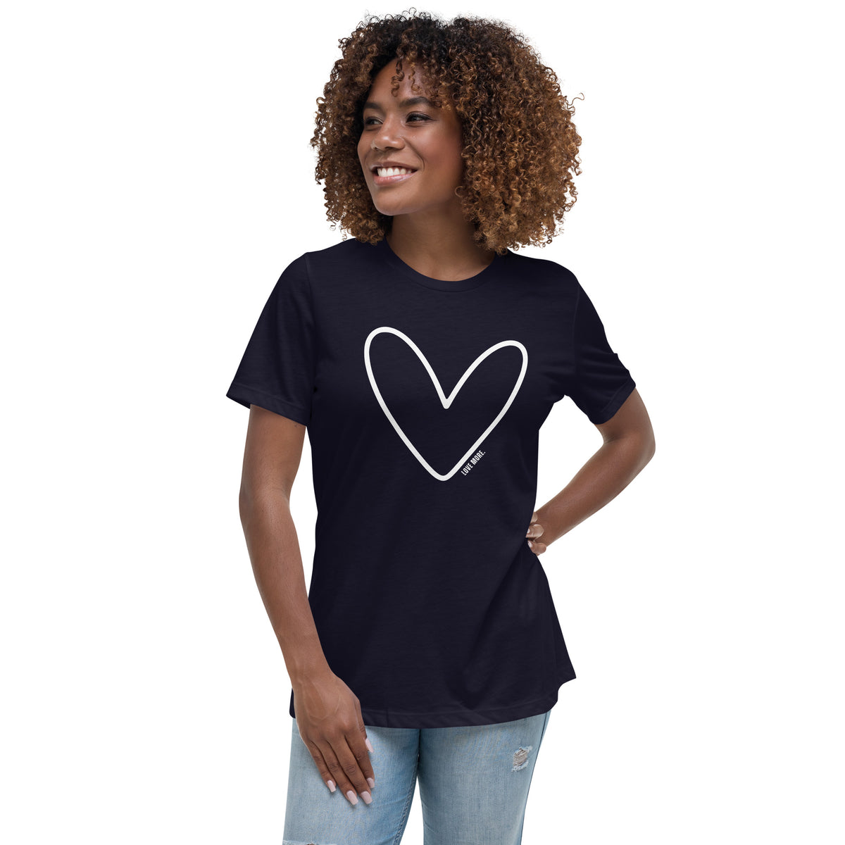 Heart with LOVE MORE in White, Women's Relaxed T-Shirt